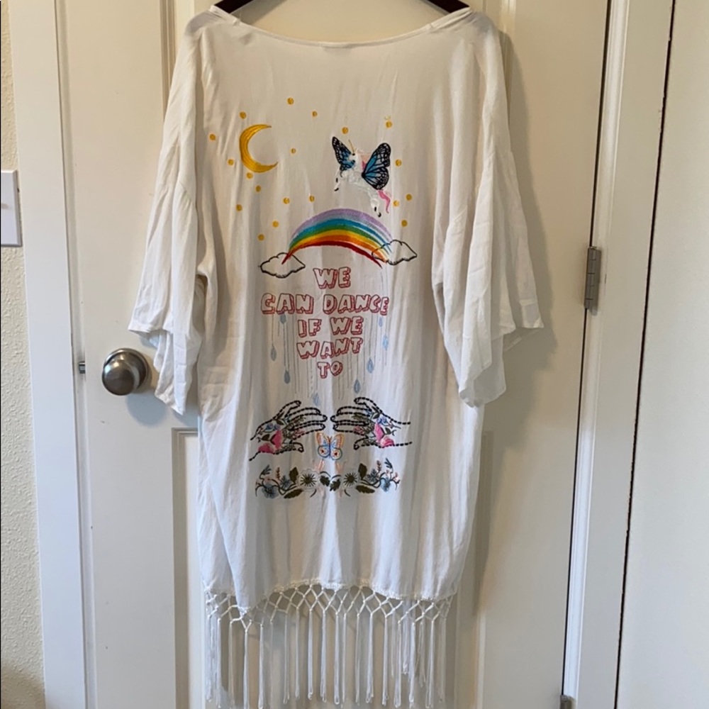 “We can dance if we want to” embroidered kimono